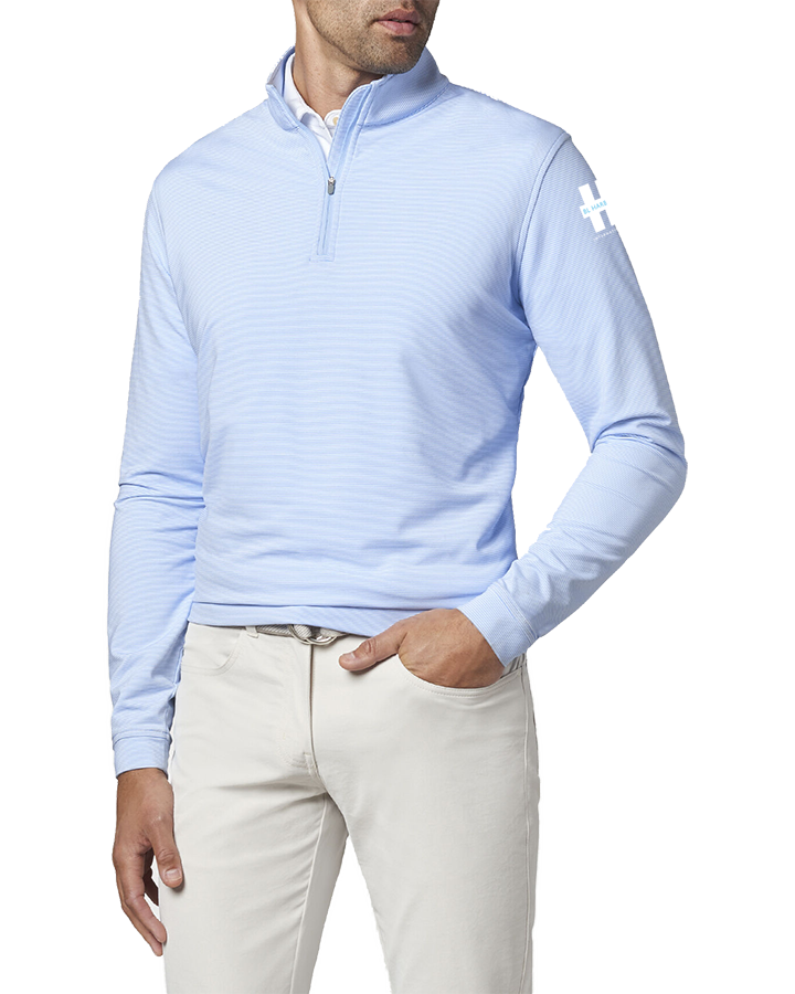 Peter Millar Mini-Stripe Stretch Loop Terry Quarter-Zip (Blue)