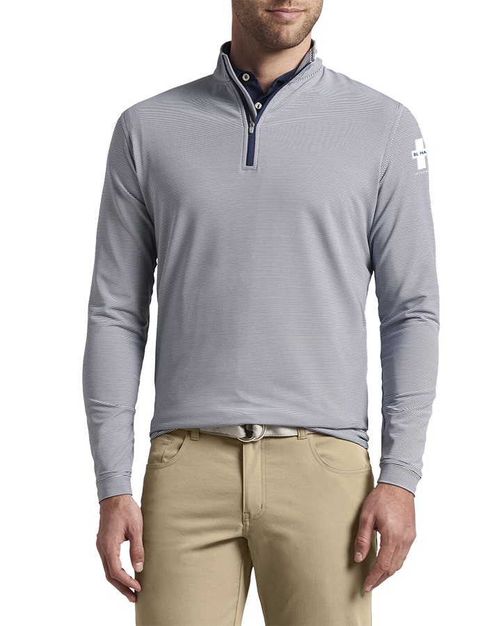 Peter Millar Mini-Stripe Stretch Loop Terry Quarter-Zip (Navy)